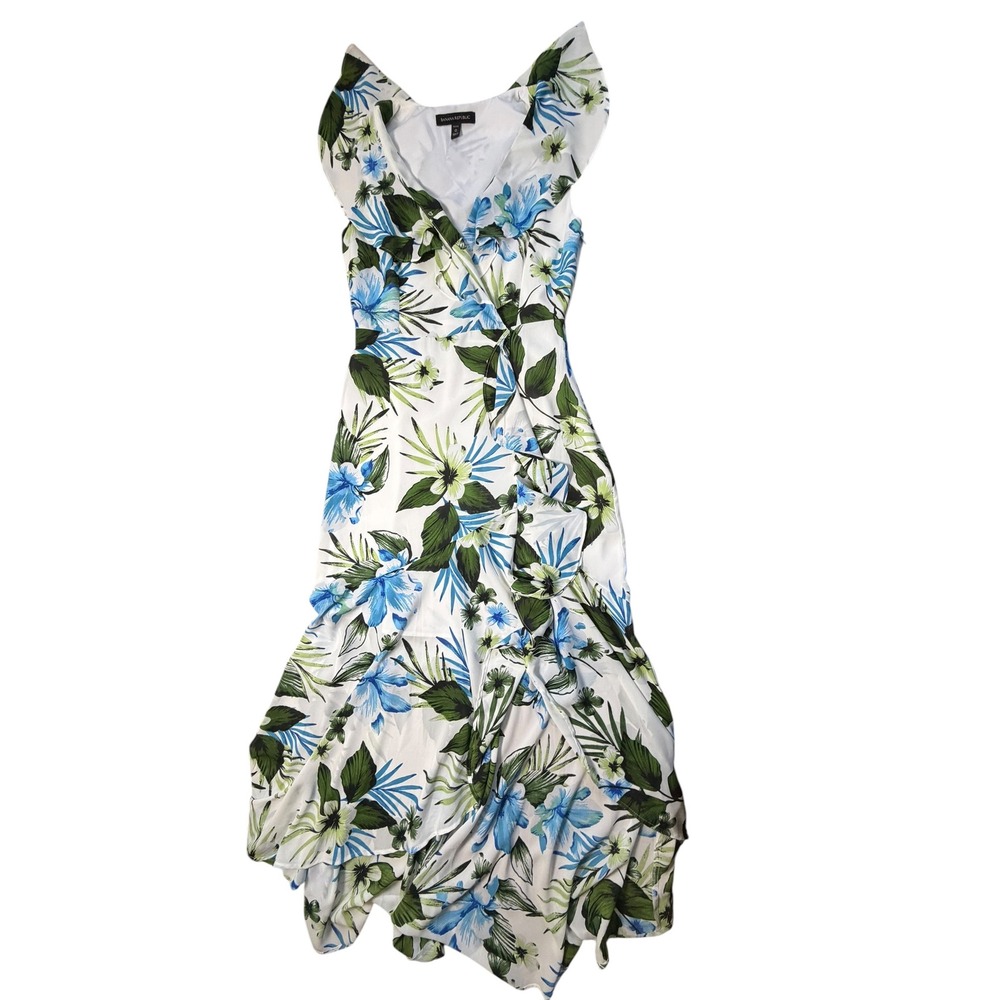 Banana Republic Floral Wrap Maxi Dress Size 0 Petite Coastal Coquette Ruffle - Picture 1 of 10